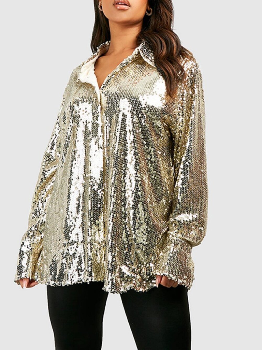 Boohoo Oversized Deep Cuff Sequin Shirt